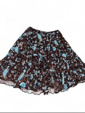 George Brown Skirt with Bright Blue Paisley and Floral Print